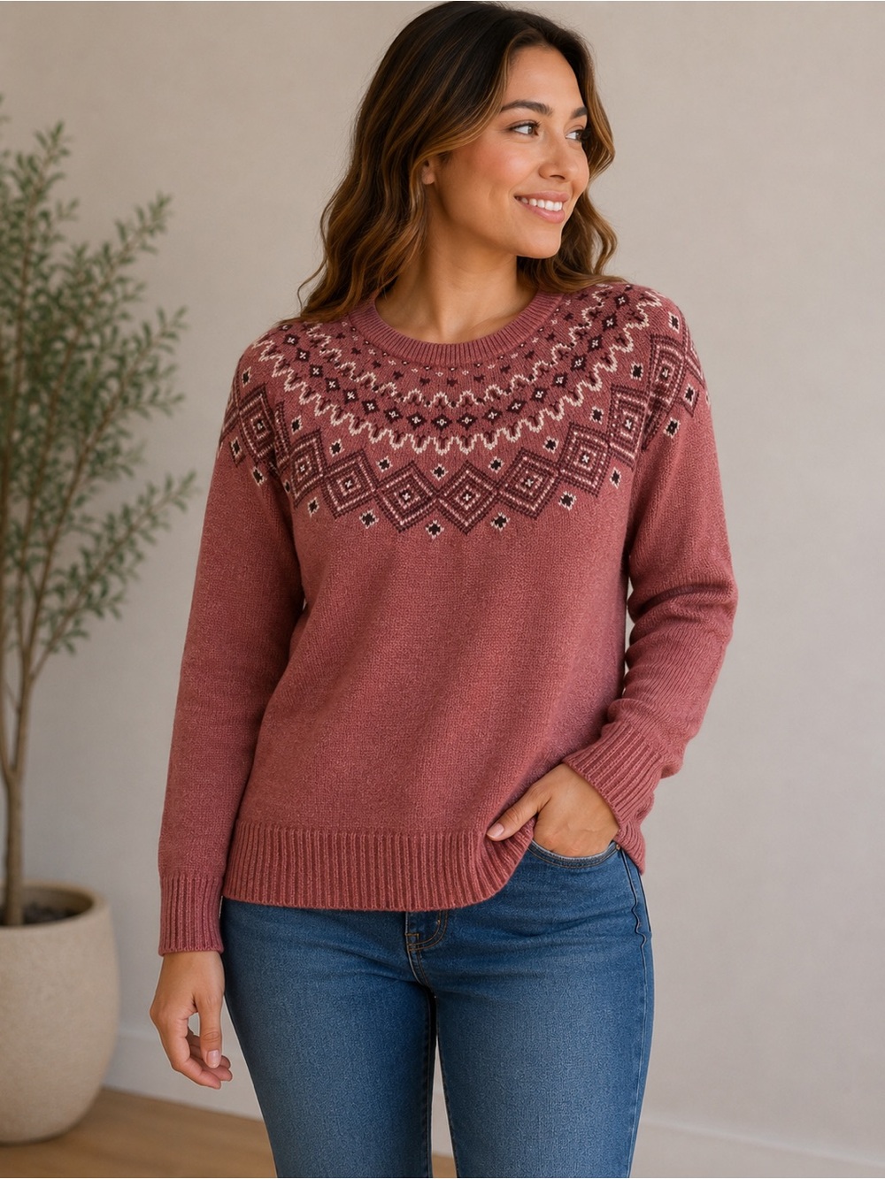 Stormpack by Sunice Fair Isle Knit Sweater Women’s Medium Pink Nordic Pullover